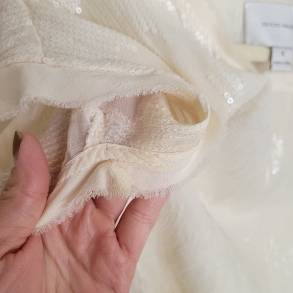 Brochu Walker Sheer Silk Chevron Sequins Pattern Blouse Small Shimmer Beige - Picture 10 of 15